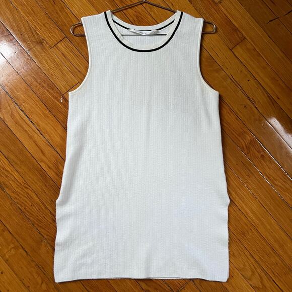 Athleta On the Town Cream with Black Trim Ribbed Knit Sweater Tunic Top Size M - Picture 2 of 16